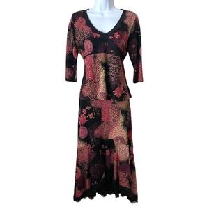 Vintage Fairygoth Whimsigoth Floral Paisley Lace 2 Piece Skirt Set Small Medium